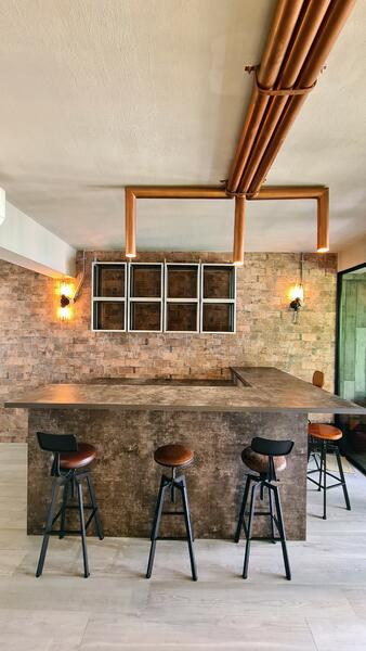 Bar counter comes equipped with a wine fridge