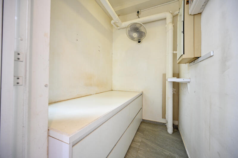 Helper room with built in bed frame and storage