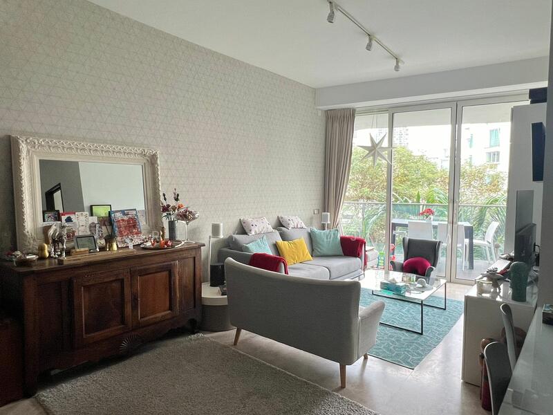 tastefully wall-papered feature wall in living area