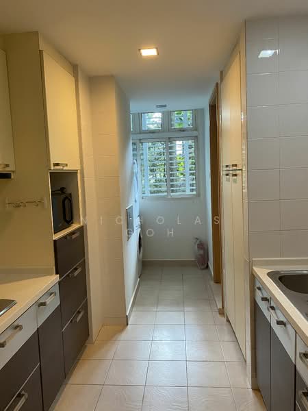 Kitchen toward yard area and Store or helper room with toilet .