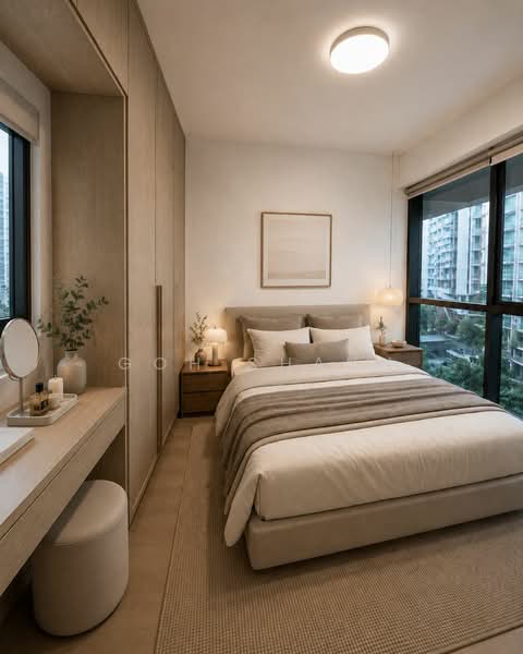 One-North Eden, 8 Slim Barracks Rise, 3 Bedrooms, 797 sqft, Condominium For Sale, by Goh Shaun, 25081669 - Design By AI of Master Bedroom - PropertyGuru.com.sg