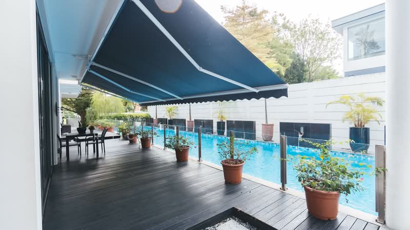 Modern Quiet 5 Rm GCB Patios Big Lap Pool Garden Greenery Near MRT Orchard Rd Shops, Chatsworth Park, Orchard Rd, Grange Rd, Jervois Rd, 5 Bedrooms, 7,000 sqft, Good Class Bungalow For Rent, by Richard Jany, 25182922 - Patio next to lap pool - PropertyGuru.com.sg