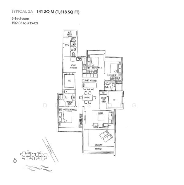 Amber Residences, 50 Amber Road, 3 Bedrooms, 1,518 sqft, Apartment For Sale, by Doris Ong, 25189885 - Floor Plan - PropertyGuru.com.sg
