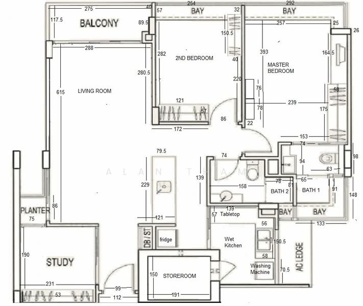 Spring @ Katong, 18 Ceylon Road, 3 Bedrooms, 990 sqft, Apartment For Rent, by Alan Tham, 25260415 - Measurement in cm - PropertyGuru.com.sg
