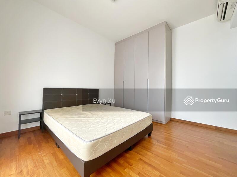 Master bedroom with attached bathroom and balcony