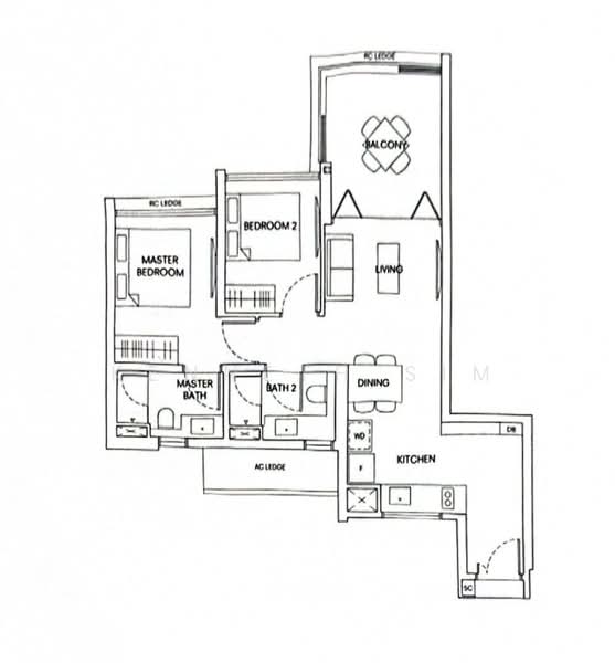 One Holland Village Residences, 5 Holland Village Way, 2 Bedrooms, 829 sqft, Condominium For Rent, by KENNETH SIM, 25273460 - Actual floor plan - PropertyGuru.com.sg