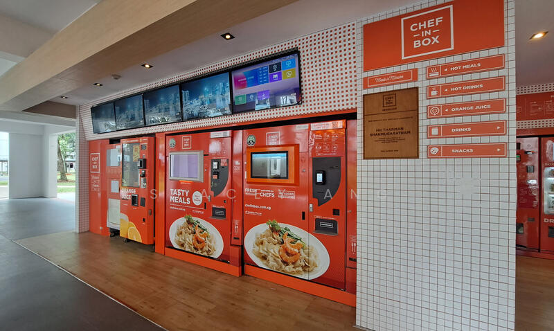 Vending machines with ready cooked  food, snacks, drinks located at the void deck. 