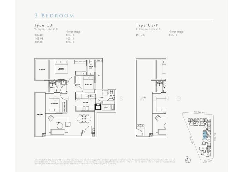 Robin Residences, 3 Robin Drive, Tanglin / Holland / Bukit Timah, 3 Bedrooms, 1,195 sqft, Condominium For Rent, by Charles Wong, 25344142 - Floor Plan - PropertyGuru.com.sg