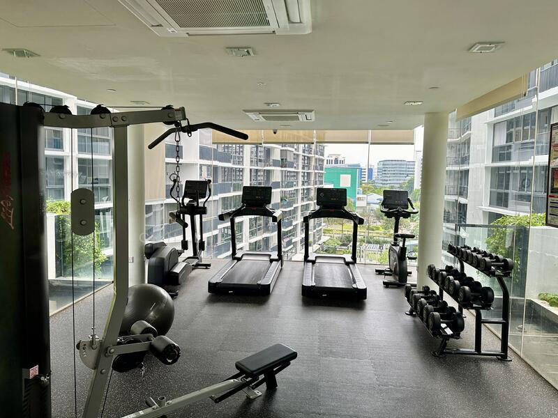 Gym overlooking the swimming pool