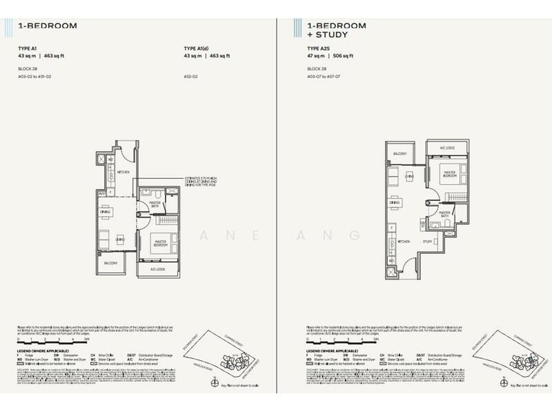 Studio 463sf & 1+Study 506sf