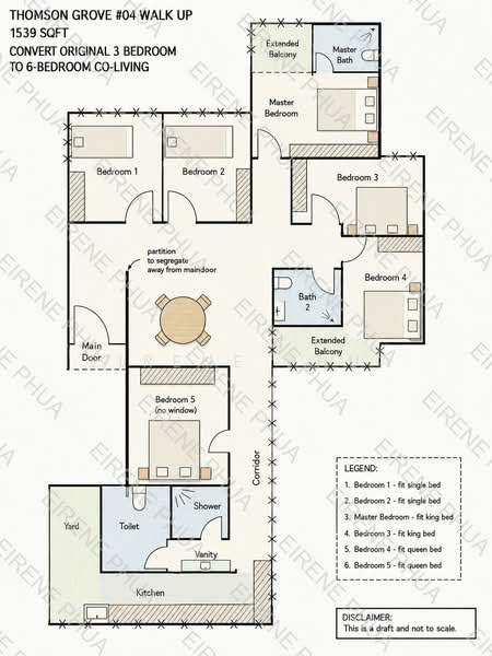 Thomson Grove, Yio Chu Kang Road, 6 Bedrooms, 1,539 sqft, Condominium For Sale, by Eirene Phua, 25459676 - Draft floor plan not to scale - PropertyGuru.com.sg