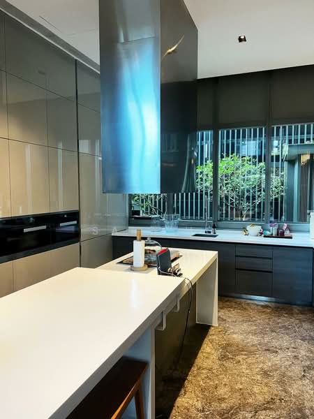 Leedon Residence, 16 Leedon Heights, 5 Bedrooms, 6,659 sqft, Condominium For Rent, by Sara Ho, 25488212 - dry kitchen with extendable table top  - PropertyGuru.com.sg