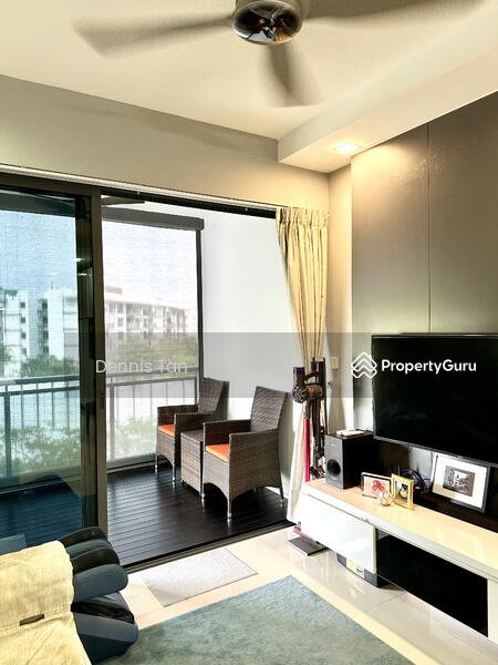 Living Room and Balcony with wood deck