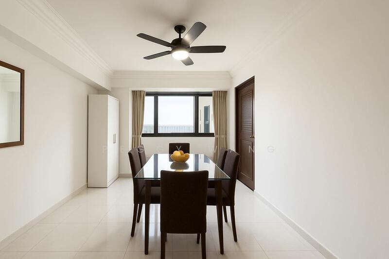 Living and dining area. Digitally decluttered photo