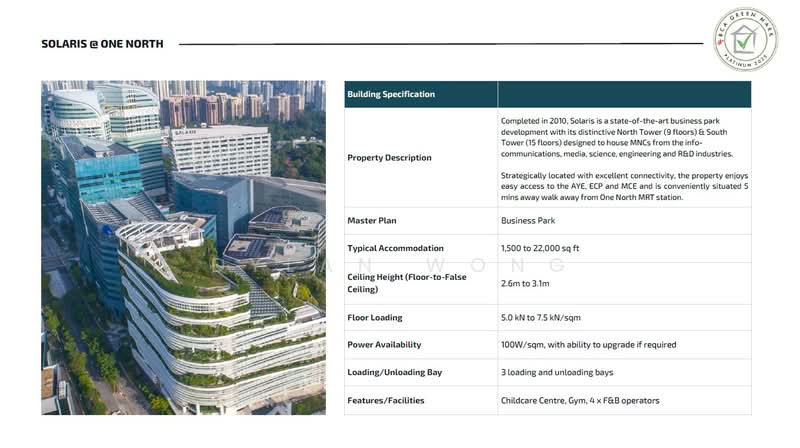 Solaris @ One-North, 1 Fusionopolis Walk, Buona Vista / West Coast / Clementi New Town, 22,795 sqft, Business / Science Park For Rent, by Dylan Wong, 500021403 - Exterior - CommercialGuru.com.sg