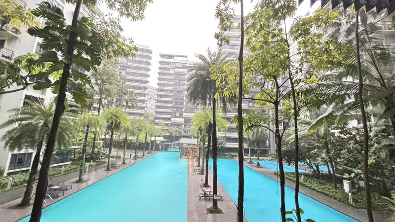 Balcony with pool views