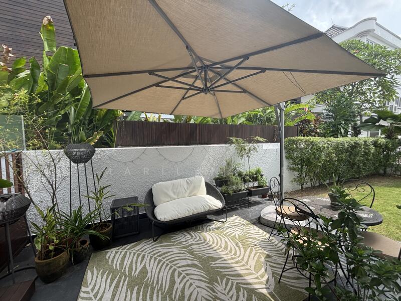 Outdoor patio besides the pool