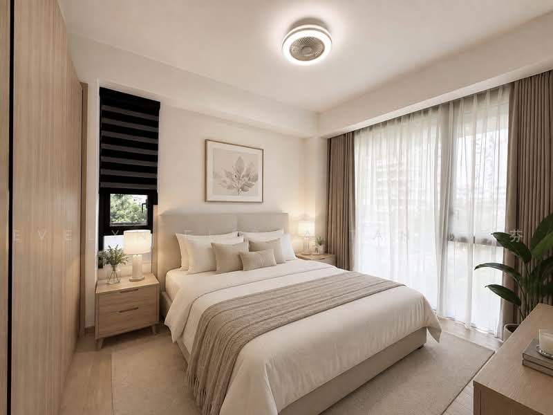 Jervois Mansion, 4 Jervois Close, 3 Bedrooms, 818 sqft, Condominium For Rent, by Evelyn Elisha Tan 陈秀芬, 500051272 - Illustrative Master Ensuite with Bed - PropertyGuru.com.sg