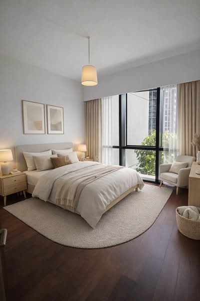 Lentor Modern, 5 Lentor Central, 2 Bedrooms, 732 sqft, Condominium For Sale, by Daren Tay, 500071463 - Master Bedroom - AI gen - PropertyGuru.com.sg
