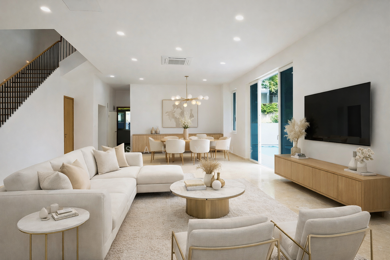 Brand New 2.5 storey Terrace, 6+1 bed with lift in Sennett Estate Terraced House For Sale at S$ 7,280,000 | PropertyGuru Singapore - Living Room
