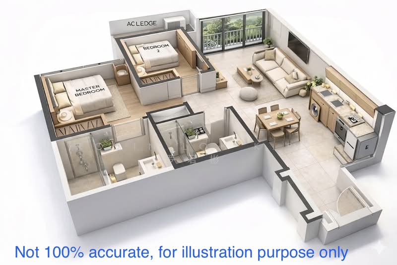 Gem Residences, , 2 Bedrooms, 678 sqft, Condominium For Sale, by Robin Loh K.B. 罗君彬, 500106871 - 3D Unit View - PropertyGuru.com.sg