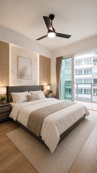 Vacanza @ East, 48 Lengkong Tujoh, Eunos / Geylang / Paya Lebar, 2 Bedrooms, 840 sqft, Condominium For Sale, by Lavena Xu, 500121148 - AI illustration of Master Bedroom - PropertyGuru.com.sg