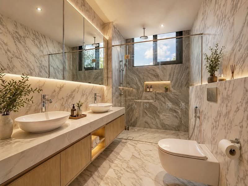 ⭐️ONLY BRAND NEW JUST TOP INTER TERRACE IN D10 | WITHIN 1KM TO HENRY PARK PRIMARY | NEAR MRT & MKT⭐️, Mount Sinai Road Grove Holland Jalan Kebaya Moonbeam Jelita Tenang Istimewa Maryland Ming Teck Greenleaf Sixth Haji Alias Namly Coronation Lim Tai See Allamanda Ampang Siantan Hua Guan Siantuan Lantana Lemon Lasia Lotus Lily Maple Cypress Fir Redwood, 5 Bedrooms, 4,574 sqft, Terraced House For Sale, by Damian Tan 陈係赈, 500122952 - Bathroom - PropertyGuru.com.sg