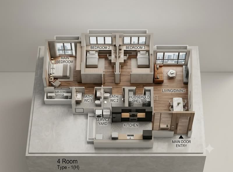 479C Yishun Street 42, 479C Yishun Street 42, 3 Bedrooms, 1,001 sqft, HDB Flat For Sale, by Ethan Goh, 500125612 - AI Floorplan Layout - PropertyGuru.com.sg