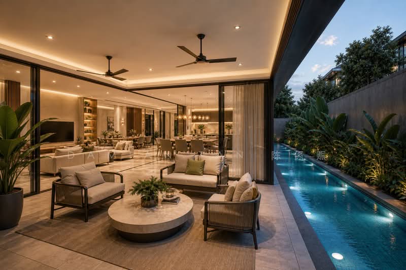 ⭐️RARE BRAND NEW PAIR ELEVATED DETACHED HSE! | WITHIN 1KM TO PEI HWA & MGS PRIMARY | NEAR KAP MRT⭐️, Hua Guan Avenue Sian Tuan Wilmonar Yarwood Binjai Din Pang Bee San Stone Jalan Jambu Ayer Mawar Batu Kampong Chantek Swiss Club Holland Greenleaf Fir Redwood Maple Cypress Oak Cherry Lily Lasia Lemon Lotus Lantana Garlick Sixth Namly Lim Tai See, 6 Bedrooms, 10,948 sqft, Detached House For Sale, by Damian Tan 陈係赈, 500127323 - Living Room - PropertyGuru.com.sg