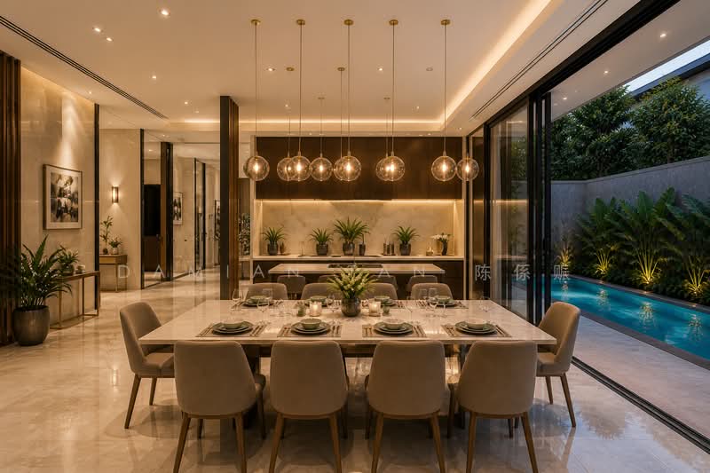 ⭐️RARE BRAND NEW PAIR ELEVATED DETACHED HSE! | WITHIN 1KM TO PEI HWA & MGS PRIMARY | NEAR KAP MRT⭐️, Hua Guan Avenue Sian Tuan Wilmonar Yarwood Binjai Din Pang Bee San Stone Jalan Jambu Ayer Mawar Batu Kampong Chantek Swiss Club Holland Greenleaf Fir Redwood Maple Cypress Oak Cherry Lily Lasia Lemon Lotus Lantana Garlick Sixth Namly Lim Tai See, 6 Bedrooms, 10,948 sqft, Detached House For Sale, by Damian Tan 陈係赈, 500127323 - Dining Room - PropertyGuru.com.sg