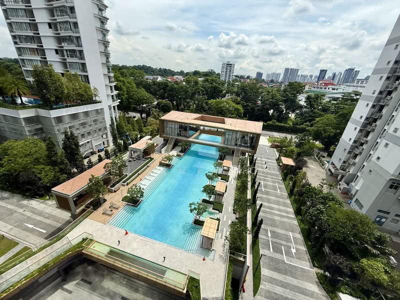 Perfect Ten, 323 Bukit Timah Road, 3 Bedrooms, 1,281 sqft, Condominium For Rent, by Elaine Goh, 500131870 - Balcony with Greenery and Pool View - PropertyGuru.com.sg