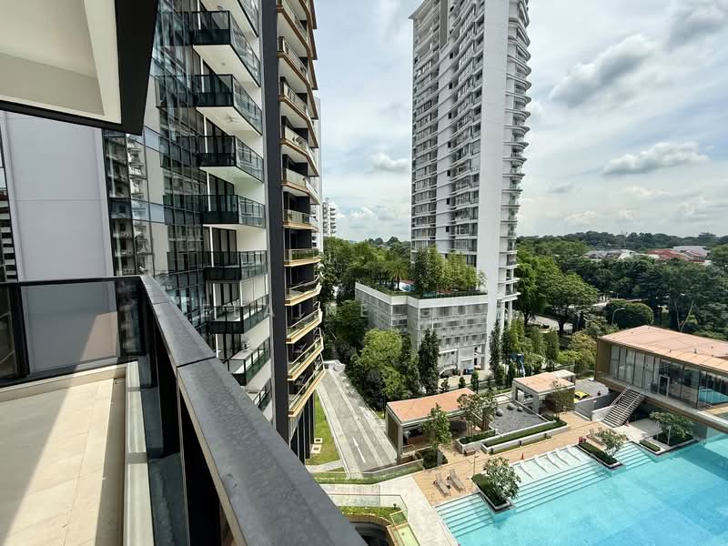 Perfect Ten, 323 Bukit Timah Road, 3 Bedrooms, 1,281 sqft, Condominium For Rent, by Elaine Goh, 500131870 - Balcony with Greenery and Pool View - PropertyGuru.com.sg