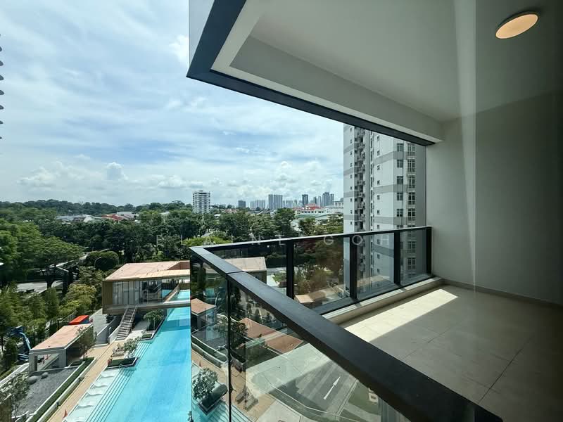 Perfect Ten, 323 Bukit Timah Road, 3 Bedrooms, 1,281 sqft, Condominium For Rent, by Elaine Goh, 500131870 - Balcony with Greenery and Pool View - PropertyGuru.com.sg