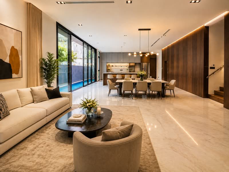 Brand New 2025 @ Greenleaf View | ~12m Frontage | South-Facing | Near Rail Corridor, 1km Henry Park Primary School | 700m walk to Jelita Marll, 5 Bedrooms, 6,926 sqft, Semi-Detached House For Sale, by Kate 周笕簢., 500132000 - Living Room - PropertyGuru.com.sg