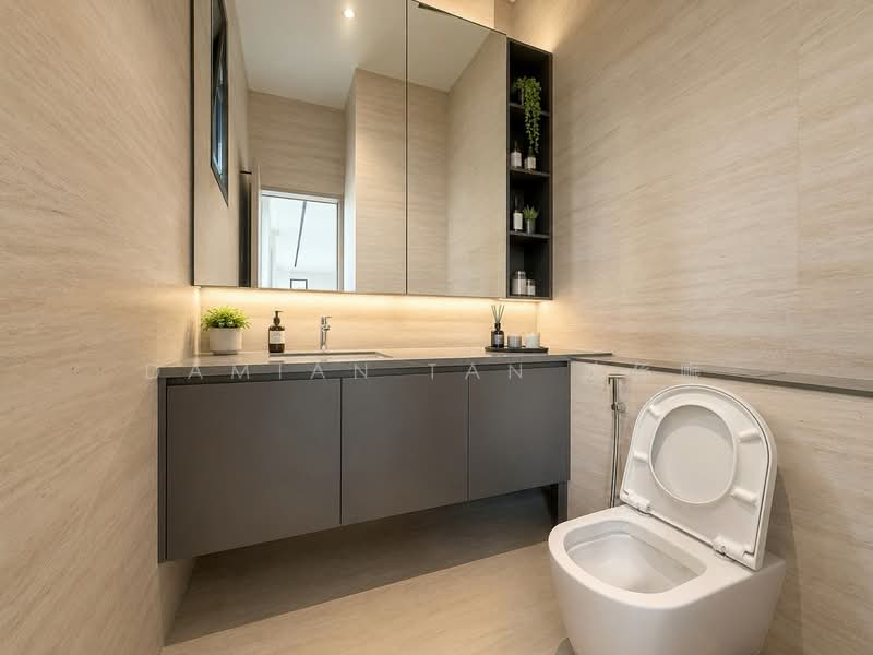 ✸ JUST TOP ✸ LEFT 1 BRAND NEW 2.5-STY SEMI-D ✸ WITHIN 1 KM OF RGPS ✸ NEAR TAN KAH KEE MRT STATION ✸, Hillcrest Road Watten Estate Greenwood Greendale Greenmead Greenpark Shelford Park Vale Linden Pandan Naga Sari Vanda Namly Duchess Princess Of Wales King's Queen's Duke's Coronation University Kheam Hock Unggas Seni Bahasa Tudor Tempua Sejarah, 5 Bedrooms, 6,800 sqft, Semi-Detached House For Sale, by Damian Tan 陈係赈, 500133571 - Powder Room - PropertyGuru.com.sg