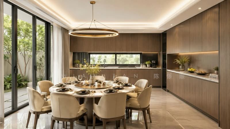 ⭐️RARE BRAND NEW DETACHED IN GCBA | WITHIN 1KM TO HENRY PARK PRIMARY | NEAR MRT & MKT⭐️, Jalan Pelangi Oei Tiong Ham Park Sampurna Harum Leedon Coronation Ford Queen Astrid Mount Sinai Lane Grove Holland Jalan Kebaya Moonbeam Jelita Tenang Istimewa Maryland Ming Teck Greenleaf Sixth Haji Alias Namly Lim Tai See Allamanda Ampang, 5 Bedrooms, 10,717 sqft, Detached House For Sale, by Damian Tan 陈係赈, 500137704 - Dining Room - PropertyGuru.com.sg
