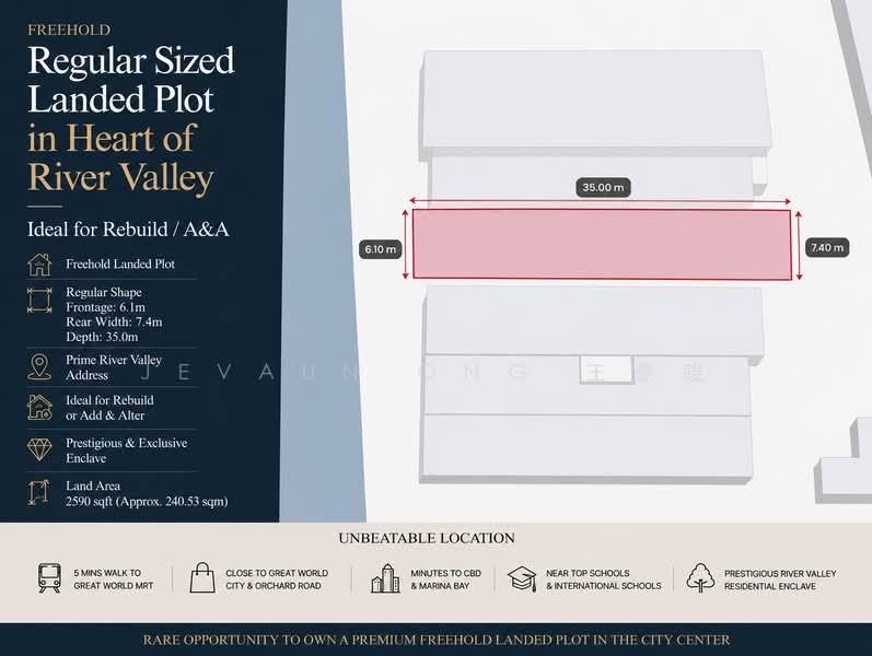CCR Freehold Regular Land Plot | Ideal for Rebuild/ A&A | Heart of River Valley, Kim Yam Road / Jalan Mutiara / Jervois Road / Nathan Road / Bishopsgate / Chatsworth Avenue / Mount Echo Park / Institution Hill / Oxley Road / Devonshire Road / One Tree Hill / Paterson Hill / Kay Poh Road / Zion Road, 4 Bedrooms, 2,780 sqft, Corner Terrace For Sale, by Jevaun Ong 王豪骏, 500148321 - PropertyGuru.com.sg