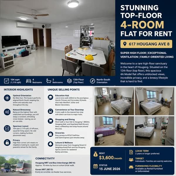 617 Hougang Avenue 8, 617 Hougang Avenue 8, 3 Bedrooms, 1,119 sqft, HDB Flat For Rent, by Dennis Koh, 500152846 - Living Room - PropertyGuru.com.sg