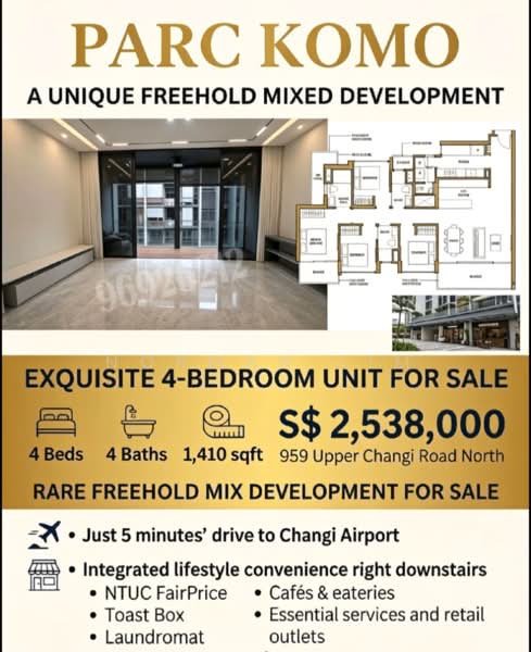 Parc Komo, 959 Upper Changi Road North, 4 Bedrooms, 1,410 sqft, Condominium For Sale, by Norman Lim, 500153104 - PropertyGuru.com.sg