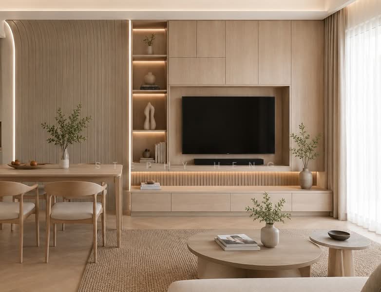 1 Canberra, 7 Canberra Drive, 3 Bedrooms, 1,259 sqft, Executive Condominium For Sale, by Stephy Heng, 500156116 - Living Room 3D rendering - PropertyGuru.com.sg