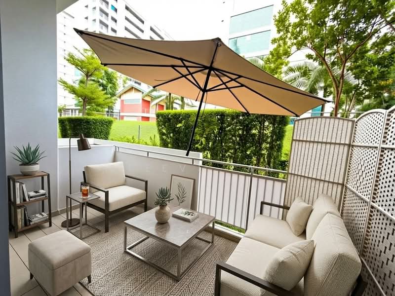 Jade Residences, 1 Lew Lian Vale, 2 Bedrooms, 634 sqft, Apartment For Sale, by Steeve Tan, 500157105 - Balcony with new furnitures - PropertyGuru.com.sg