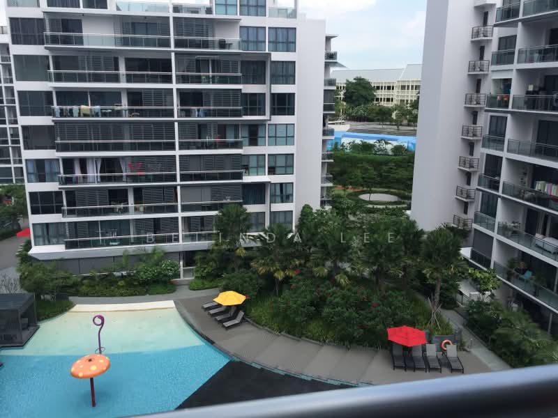 Parc Olympia, 60 Flora Drive, 4 Bedrooms, 1,485 sqft, Condominium For Sale, by Belinda Lee, 500160825 - Pool view from living room balcony - PropertyGuru.com.sg