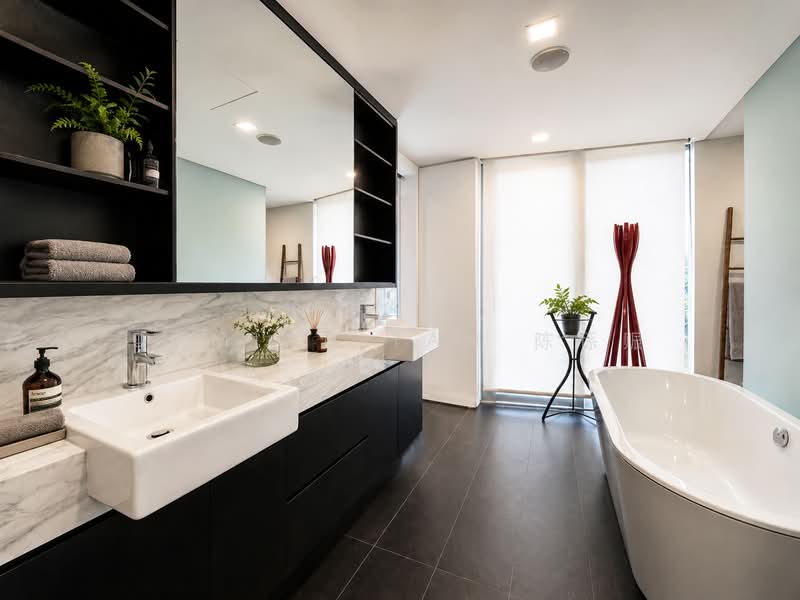 ⭐️1 KM OF SINGAPORE CHINESE GIRLS' PRIMARY SCH | NEAR STEVENS MRT STATION & MARKET | RARE DETACHED⭐️, Berrima Road University Bahasa Seni Ilmu Sejarah Tempua Kheam Hock Trevose Camborne Narooma Dalkeith Harlyn Unggas Merryn Shelford Watten Hillcrest Harom Setangkai Duke's Queen's King's Princess Wales Prince Duchess Coronation Greenwood Vanda Linden, 5 Bedrooms, 6,500 sqft, Detached House For Sale, by Damian Tan 陈係赈, 500166070 - Master Bath - PropertyGuru.com.sg