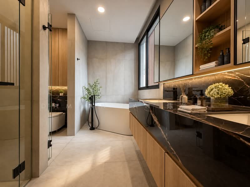 ⭐️WITHIN 1KM OF SCGS (PRIMARY) | RARE BRAND NEW MODERN 2.5-STY CORNER TER NEAR BOTANIC GARDENS MRT⭐️, Kheam Hock Road Trevose Tempua University Bahasa Unggas Seni Tudor Camborne Ilmu Adat Sejarah Shelford Watten Hillcrest Berrima Narooma Dalkeith Harlyn Merryn Harom Setangkai Princess Wales Prince Coronation King's Queen's Duke's Duchess Prince Lily, 6 Bedrooms, 7,898 sqft, Corner Terrace For Sale, by Damian Tan 陈係赈, 500171473 - Master Bath - PropertyGuru.com.sg