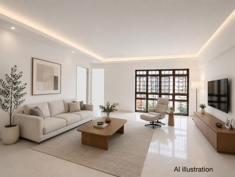 764 Bedok Reservoir View, 764 Bedok Reservoir View, 3 Bedrooms, 1,130 sqft, HDB Flat For Sale, by DESMOND TOO, 500173055 - AI illustration - Living Room - PropertyGuru.com.sg