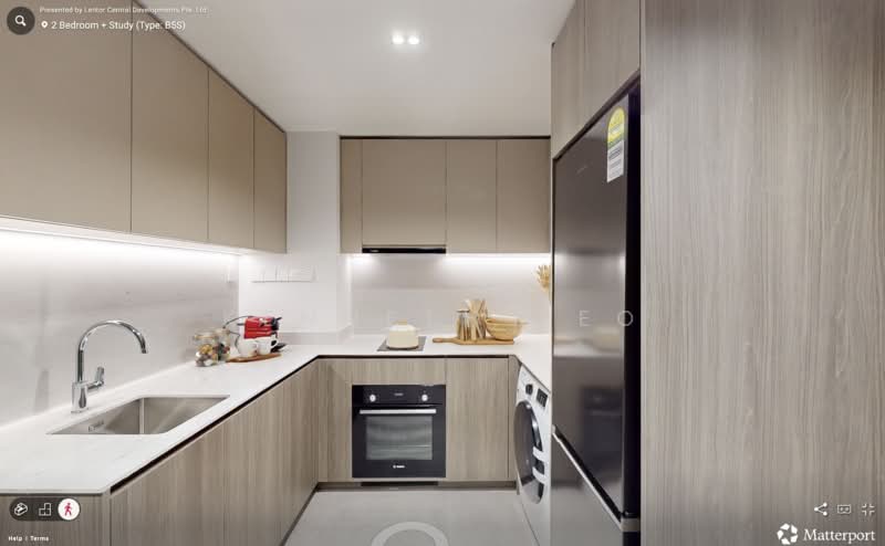 Hillock Green, 22-28 Lentor Central, 2 Bedrooms, 624 sqft, Condominium For Sale, by Kenneth Yeo, 500173576 - photo: showflat matterport screenshot - PropertyGuru.com.sg