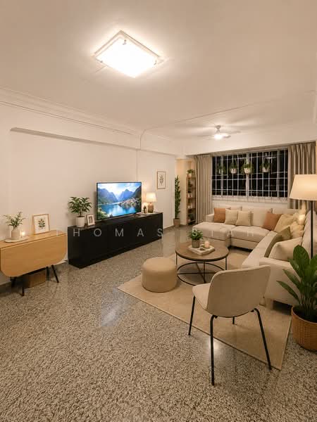 413 Commonwealth Avenue West, 413 Commonwealth Avenue West, 4 Bedrooms, 1,281 sqft, HDB Flat For Sale, by Thomas Siah, 500175048 - Living Room AI illiustration - PropertyGuru.com.sg