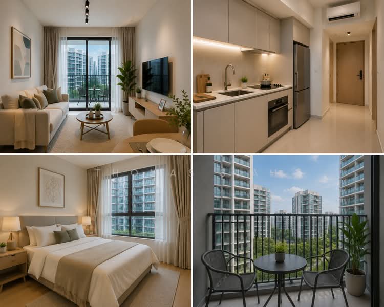 Neu at Novena, 27 Moulmein Rise, 2 Bedrooms, 570 sqft, Condominium For Sale, by Thomas Siah, 500175064 - Living Room AI illustration - PropertyGuru.com.sg