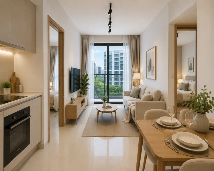 Neu at Novena, 27 Moulmein Rise, 2 Bedrooms, 570 sqft, Condominium For Sale, by Thomas Siah, 500175064 - Living Room AI illustration - PropertyGuru.com.sg