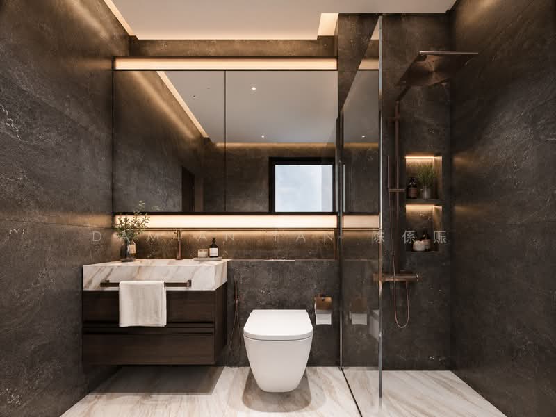 ⭐️RARE ELEVATED BRAND NEW 3.5-STY HSE @ WATTEN ESTATE | WITHIN 1 KM OF RGPS | NEAR PARK & AMENITIES, Watten Estate Road Hillcrest Shelford Greenwood Greenmead Greenpark Oriole Sunset Cassia Ash Linden Pine Vanda Eng Neo Camden Chee Hoon Dunearn Ross Leyden Asuhan University Kheam Hock Unggas Bahasa Tempua Trevose Dalkeith Berrima Camborne Harlyn Fir, 6 Bedrooms, 9,614 sqft, Detached House For Sale, by Damian Tan 陈係赈, 500175982 - Bathroom - PropertyGuru.com.sg